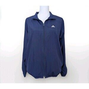 Vintage Y2K Track Jacket Women’s L Blue 3 Stripe Windbreaker Full Zip Athleisure